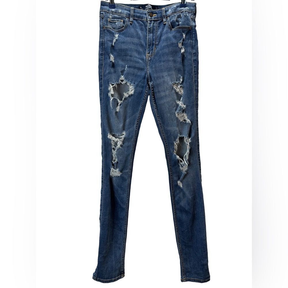 Hollister High Rise Super Skinny Ripped Blue Jeans Size Juniors 5L 27x32